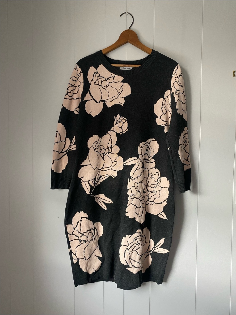 Calvin Klein Black and Blush Floral Knit Dress